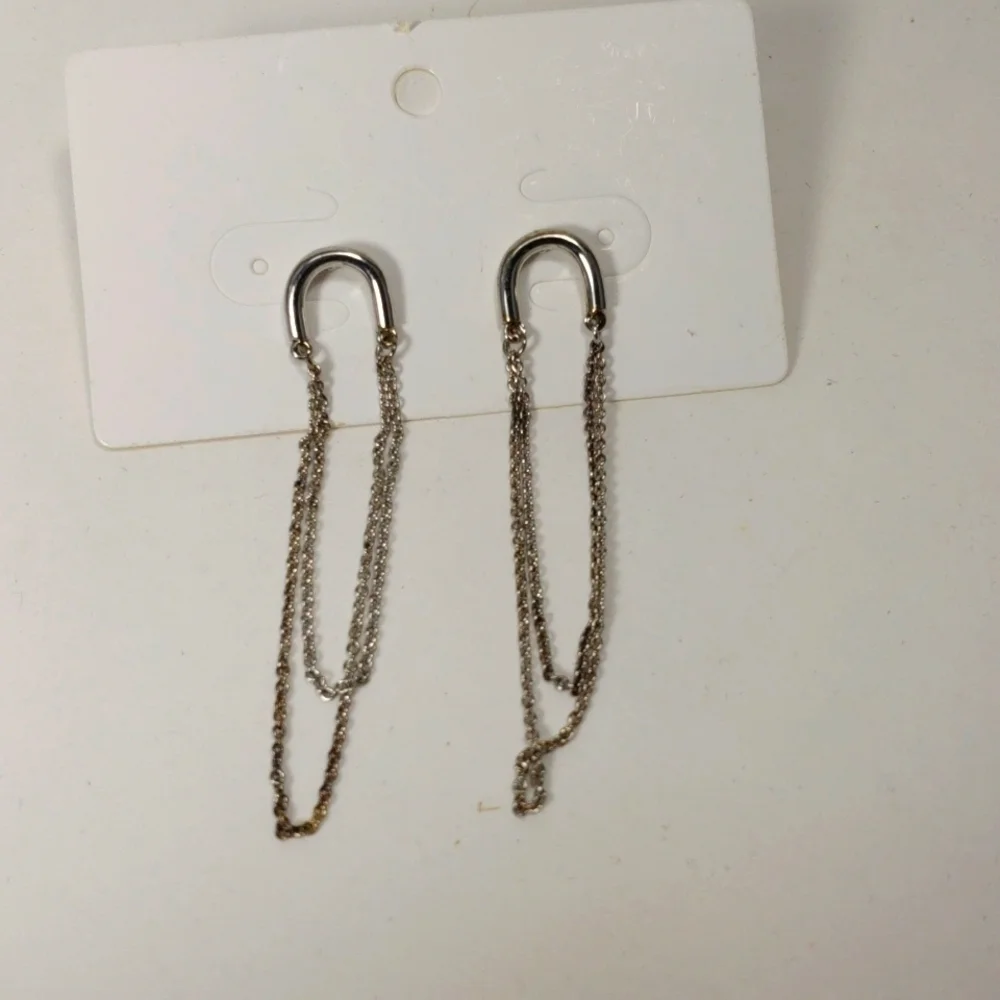 Polished  2-in Silver post  Drop Dangle chain Earrings - Women Fashion Jewelry